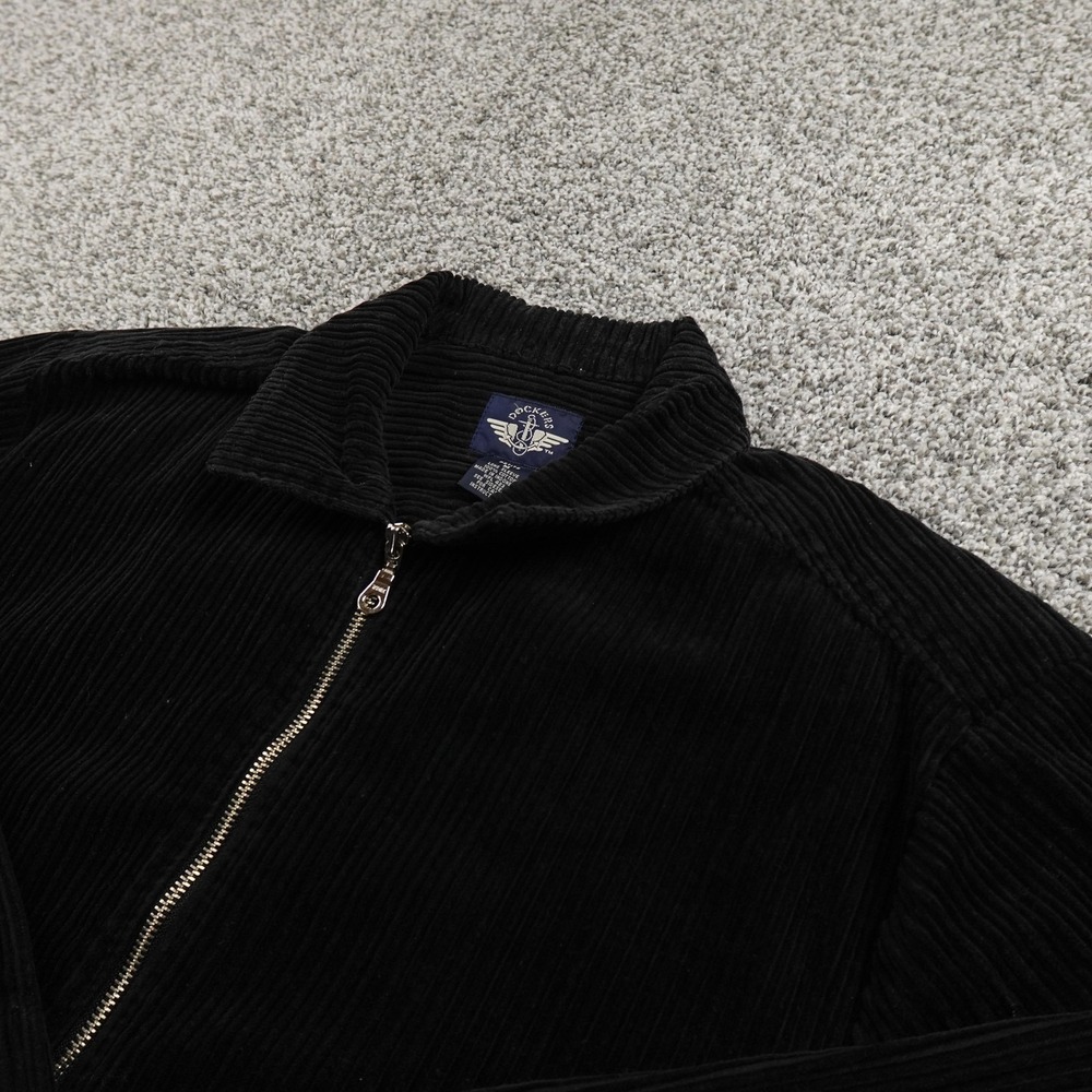 VTG Dockers Jacket Womens PM Black Corduroy Cord Jumbo Wale Full Zip Coat Casual